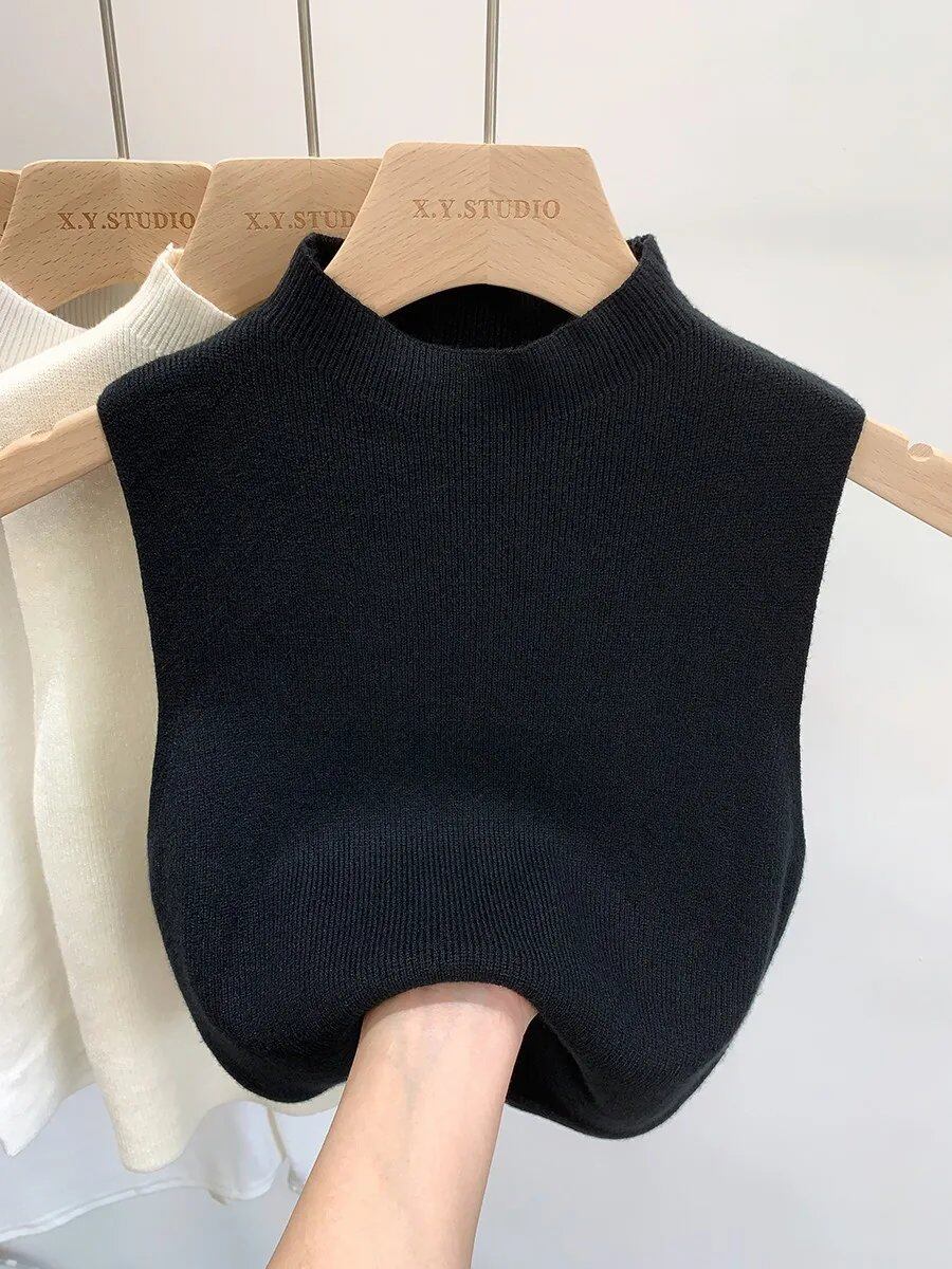 Women's Knit Tank Top, Summer/Autumn, Slim Fit, Short Sleeve/Sleeveless, Solid Color, Spring/Summer/Autumn, Pullover, Size 2025, One Size; Parallel Import