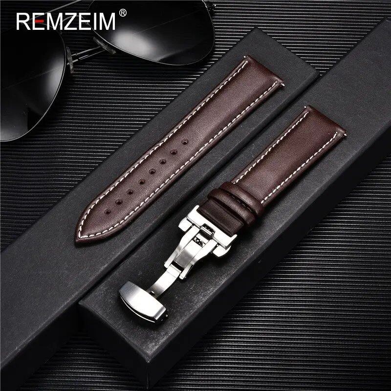 Casual Business Leather Watch Band, 18mm, 20mm, 22mm, 24mm Strap, Stainless Steel Butterfly Buckle, Watch Accessory, Wristband, Band Color: mm, Parallel Import
