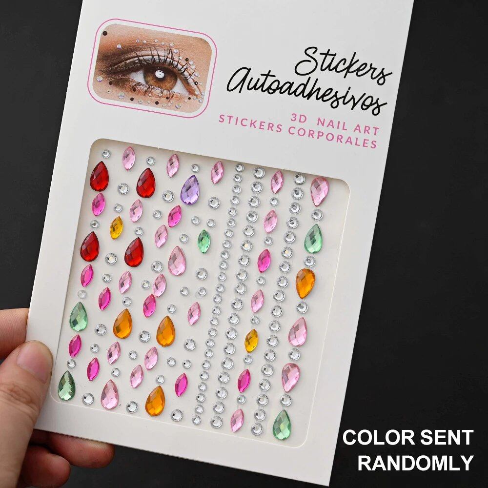1/5 Random Color Glitter Face Tattoo Stickers for Kids, Sparkly Diamonds, for Costume Parties, Makeup, DIY Tattoo Decals, Parallel Import