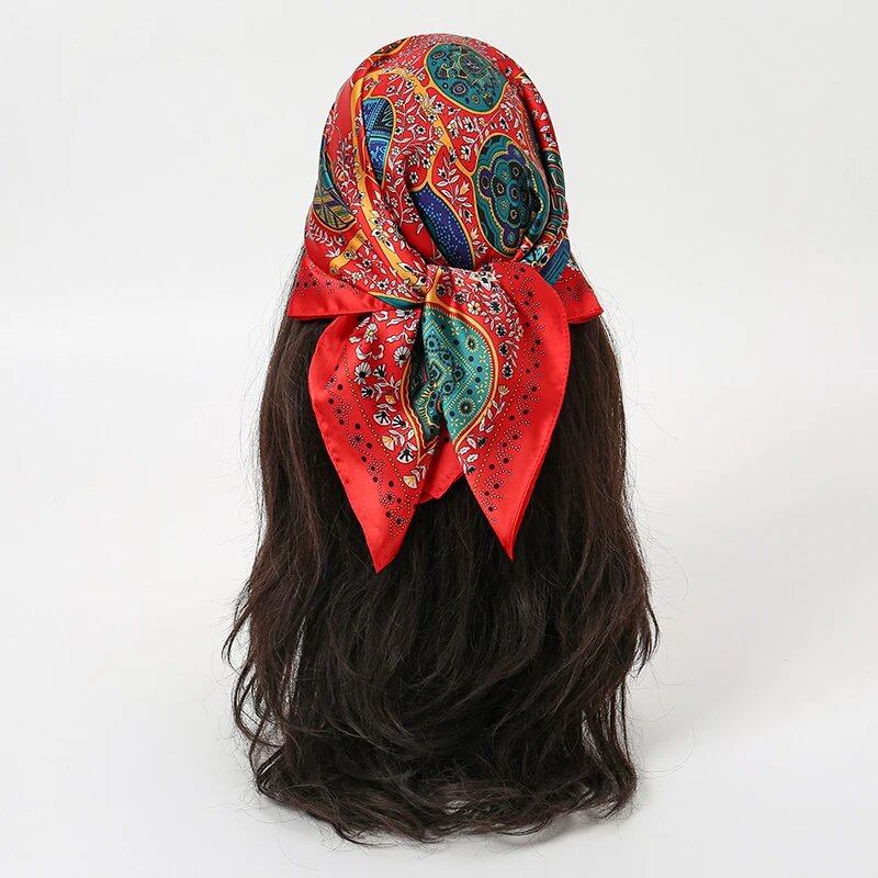 "Summer Beach 70x70cm Square Silk Muslim Hijab Scarf for Women, Handkerchief, Heart Print Headband, Stylish Small Luxury Scarf Tie" Size: 70x70cm; Parallel Import