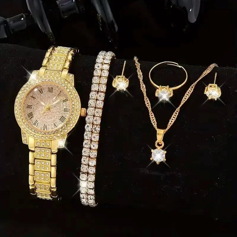Set of 6 Women's Luxury Elegant Alloy Crystal Bracelet Quartz Watches with Glitter Stones, Gift for Women, Parallel Import