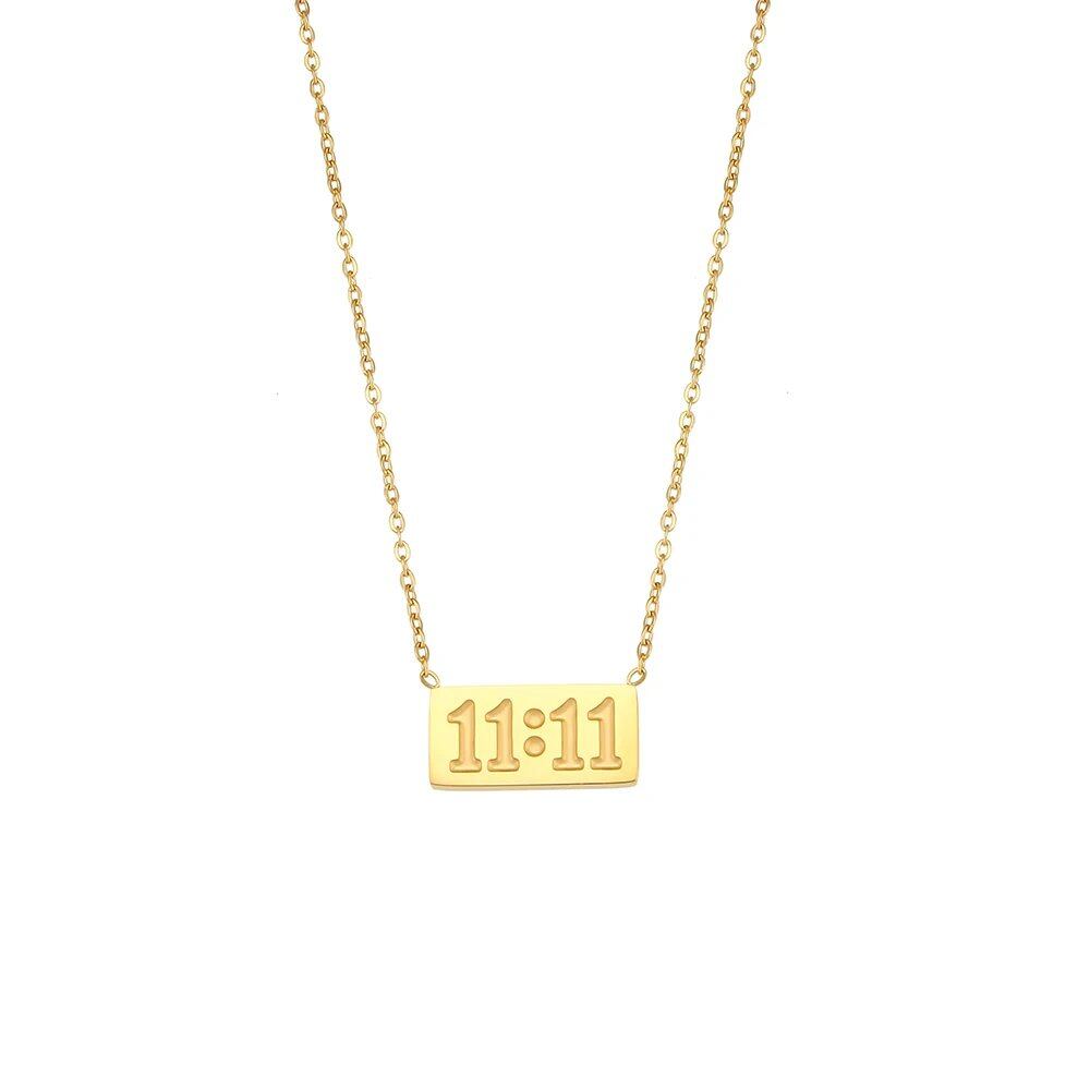 2024 Trend Jewelry 11:11 Number Plate Square Pendant Necklace for Women, Stainless Steel, Gold/Silver Color, Tarot Necklace, Gem Color: Parallel Import