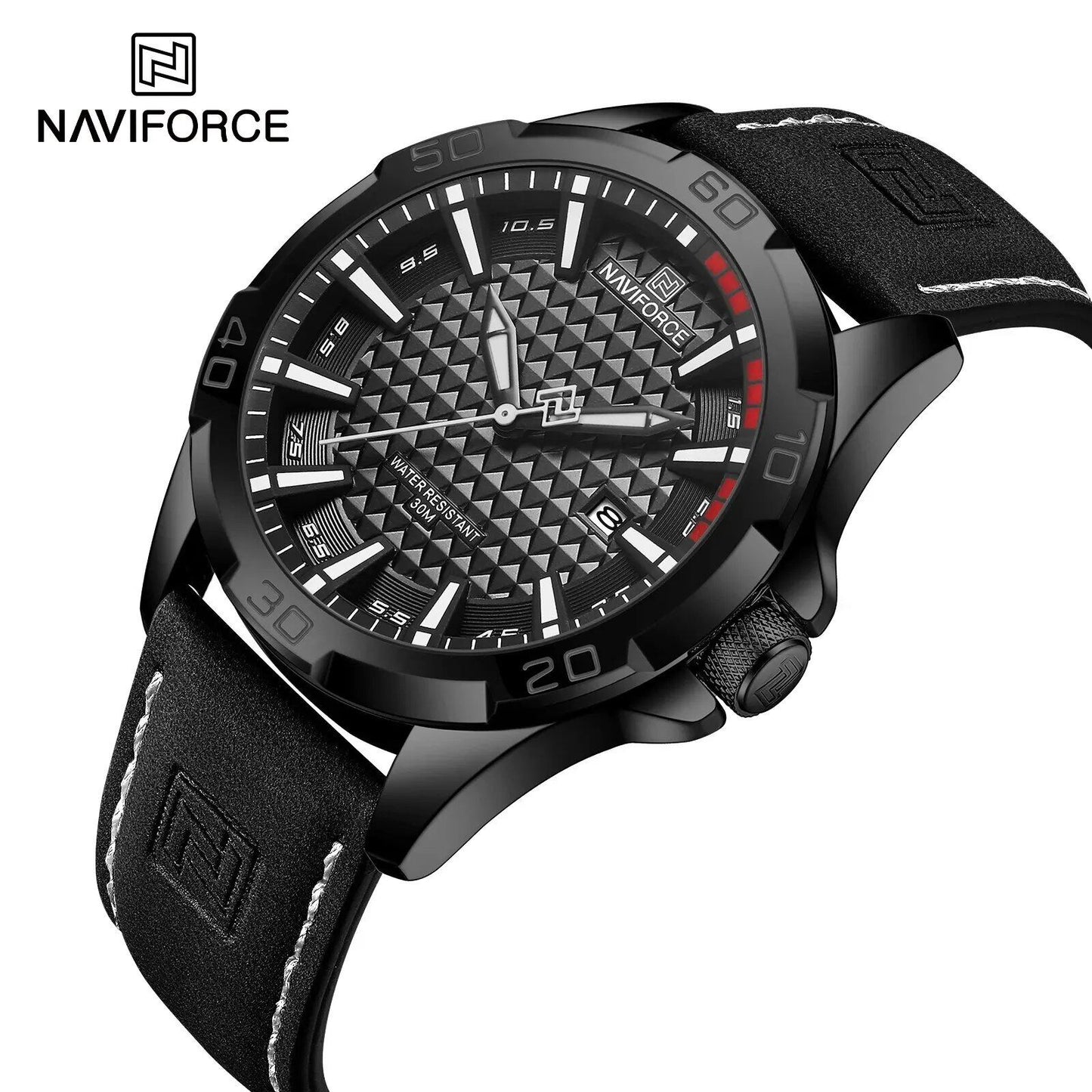 NAVIFORCE Men's Casual, Sports, Military Quartz Watch with Calendar, Leather Strap, Waterproof, Business Style, Color: 8023, Parallel Import