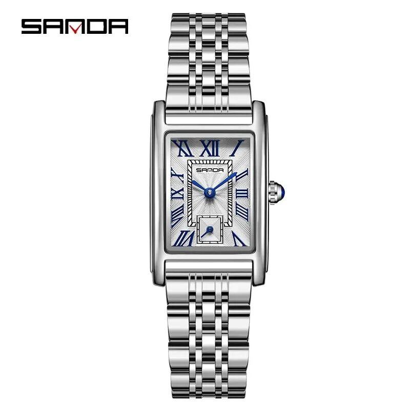 SANDA 1116 New Fashion 2024 Elegant Design Rectangular Dial Waterproof Quartz Analog Wristwatch for Women, Color: P1116; Customization Unavailable, Parallel Import
