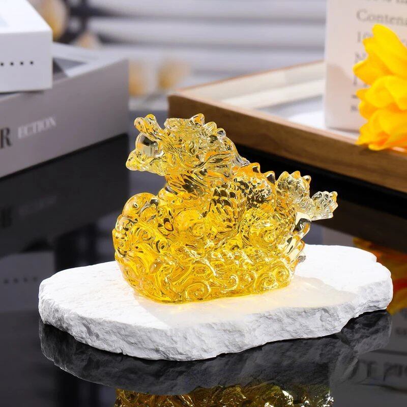 Crystal Dragon Figurine, Glass, Feng Shui, Zodiac, Auspicious Charm, Miniature, Divine Beast, Paperweight, Decor, Collectible, Craft, Parallel Import