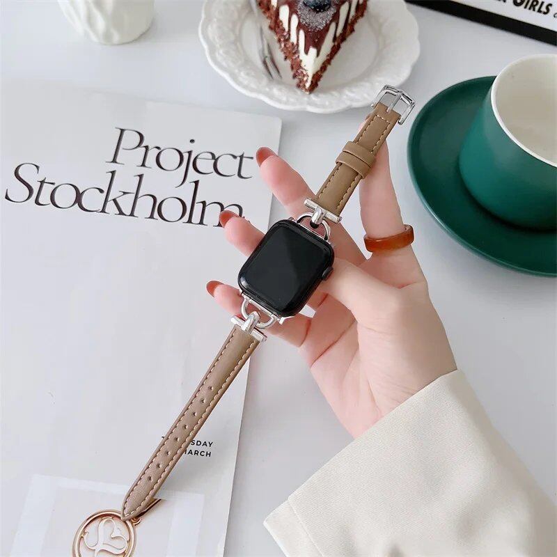 Genuine Apple Watch Leather Strap, Compatible with iWatch Series 8/7/6/SE/5/4/3, 44mm, 41mm, 45mm, 38-42-40mm, Ultra, and 49mm Bands. Parallel Import.