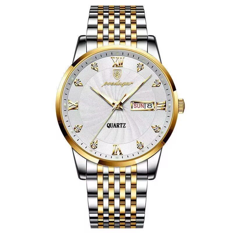 POEDAGAR Luxury Men's Watch, Waterproof, Luminous, Date/Day Display, Quartz Movement, Stainless Steel, Sporty, Fashionable, Color: 827 S, Parallel Import