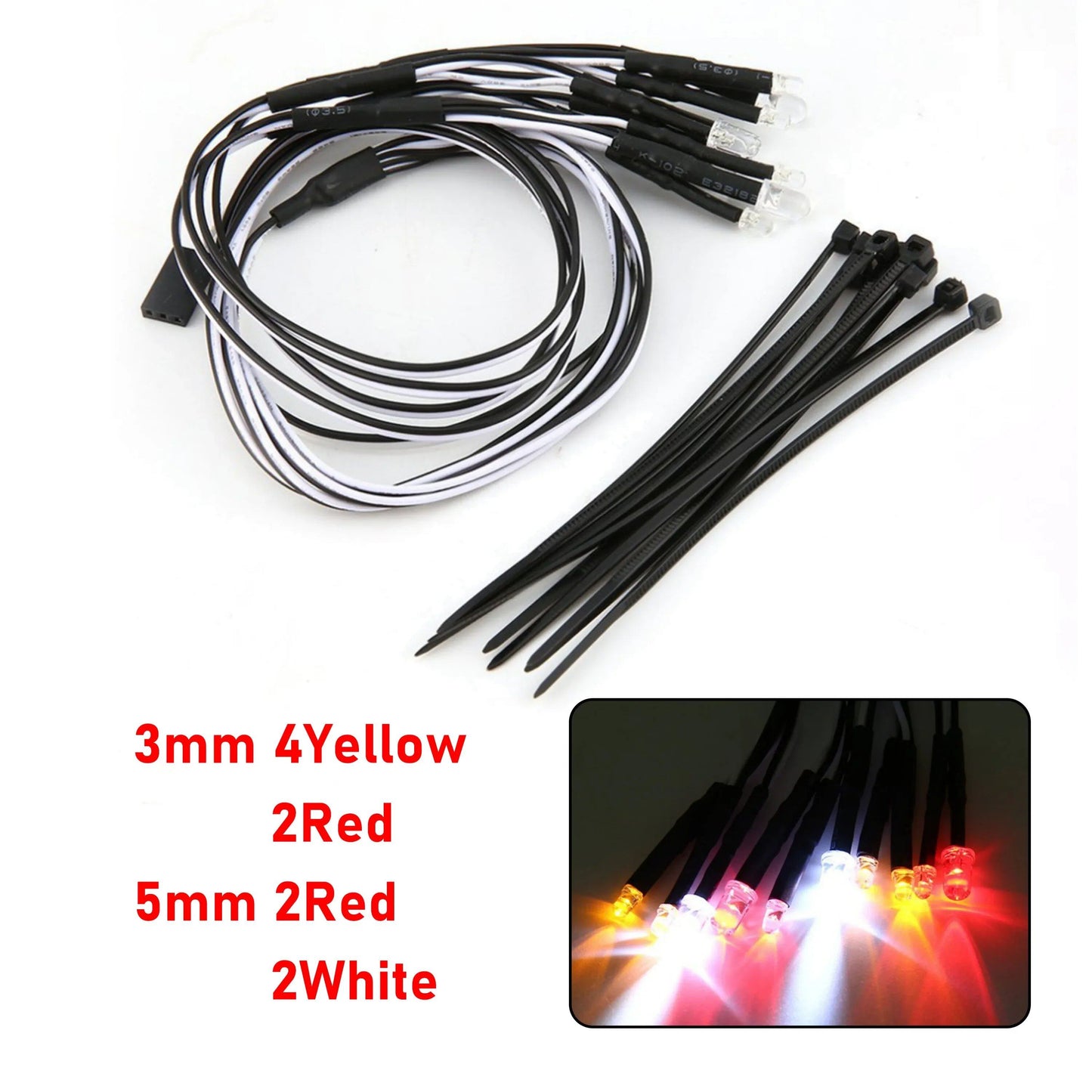 1/10, 1/8, 1/12 Scale RC LED Light Kit with Headlights and Taillights - Compatible with Traxxas, HSP, HPI, MN99, MN90, and WLtoys RC Cars, Trucks, Crawlers, and Drift Cars. Color: Parallel Import