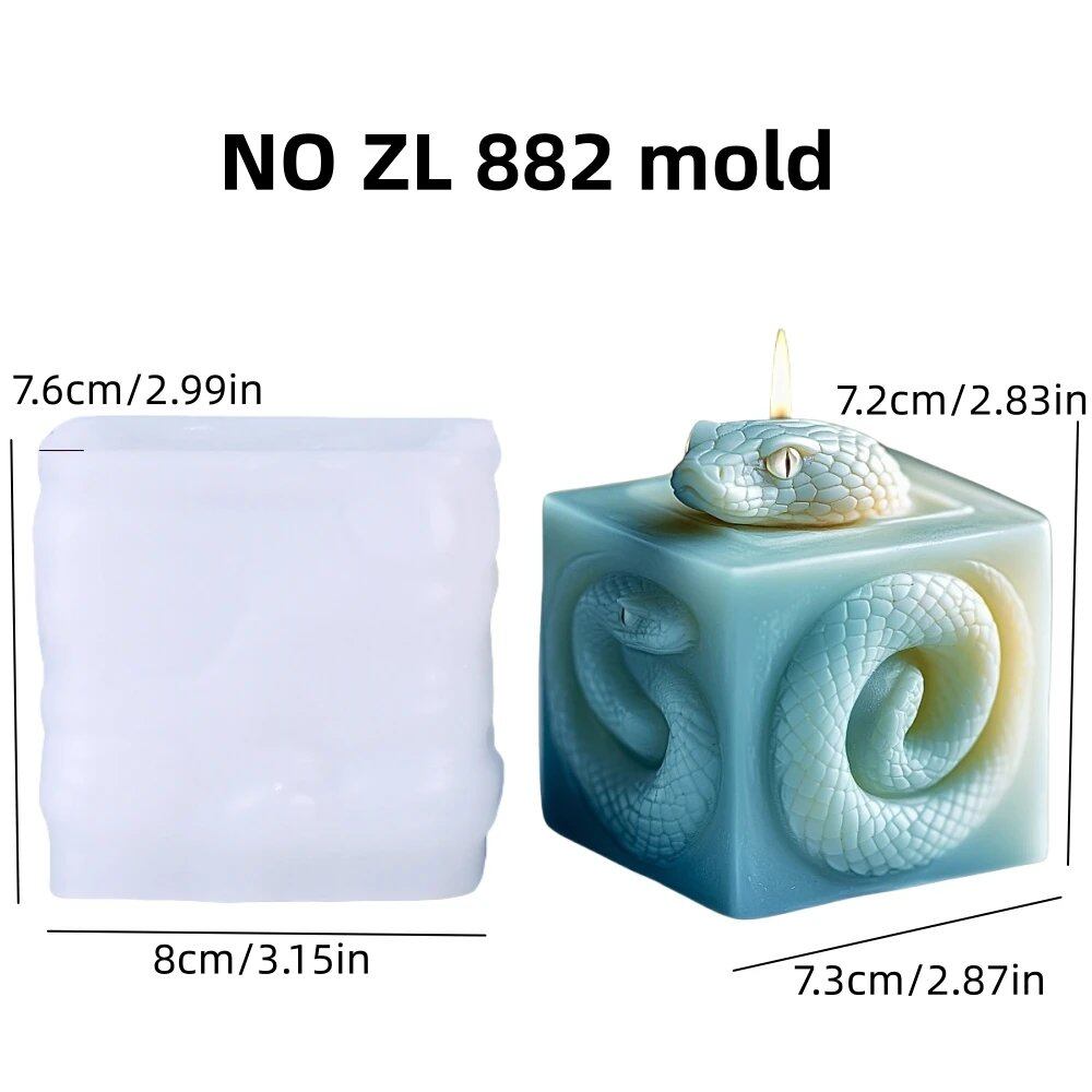 Coiled Tail Snake Silicone Mold for Cube Candles, Snake Head, Square Candle Mold, Zodiac Snake, Resin Casting Mold, Plaster Mold, Craft Tool, Parallel Import