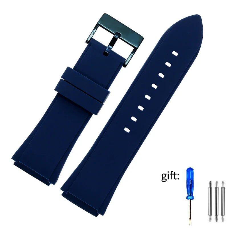 22mm Blue & Black High-Quality Silicone Rubber Watch Strap for GUESS Watches U0247G3, W1058G2, and W0040G3. Band Color: Blue; Band Width: 22mm. Parallel Import.