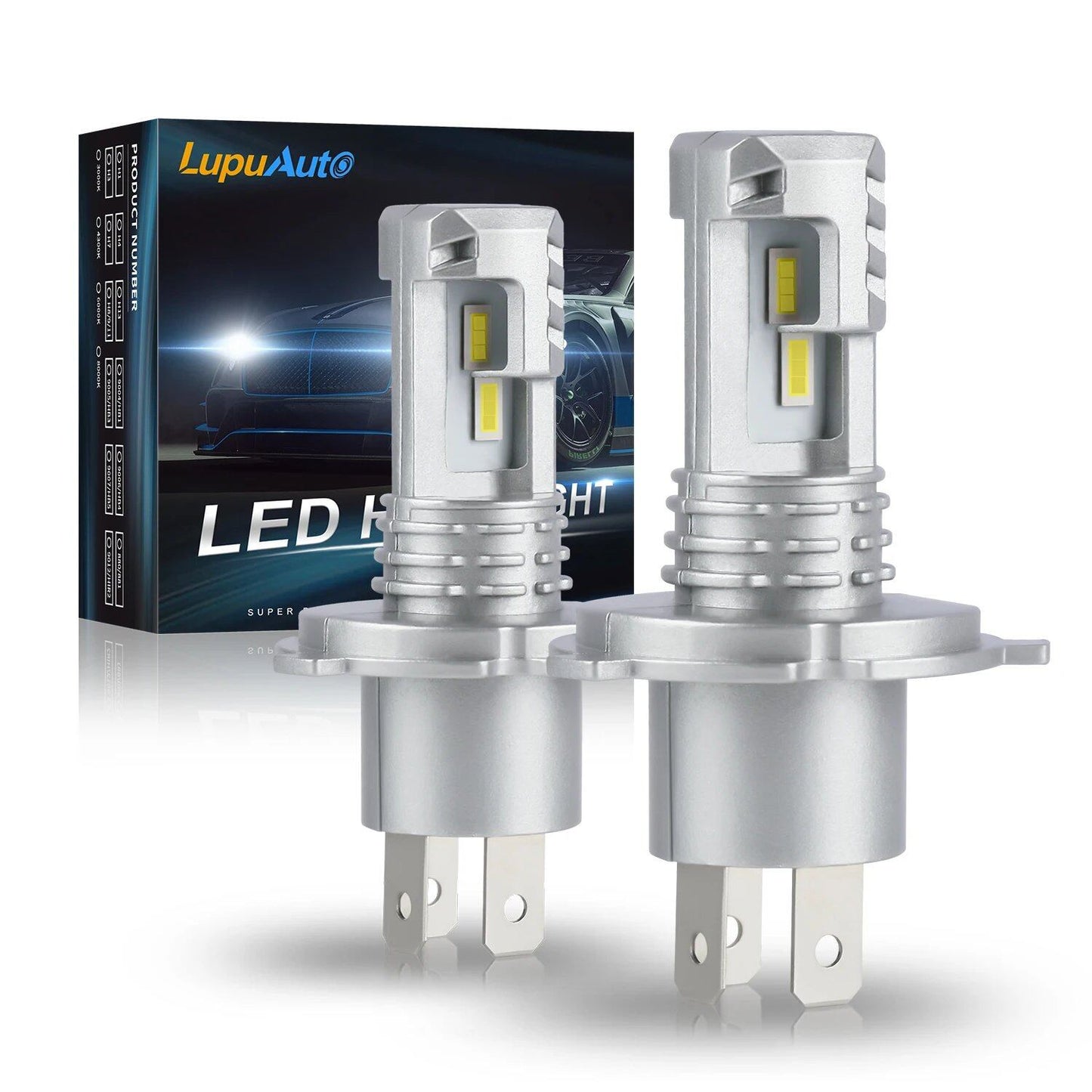 1/2x 16000LM LED H4 9003 Campus-Compatible Headlight Bulbs, CSP Fanless, Switchable High and Low Beam, for Cars and Motorcycles, Lupo Auto, Light Color: H4, Parallel Import
