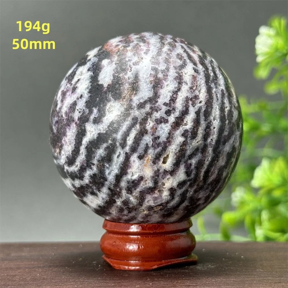 Natural Purple Zebra Fluorite Ball for Reiki Healing, Spiritual Meditation, Chakra Therapy, Magic, Ritual, Divination, Home Decoration, with Stand, Color: A, Parallel Import