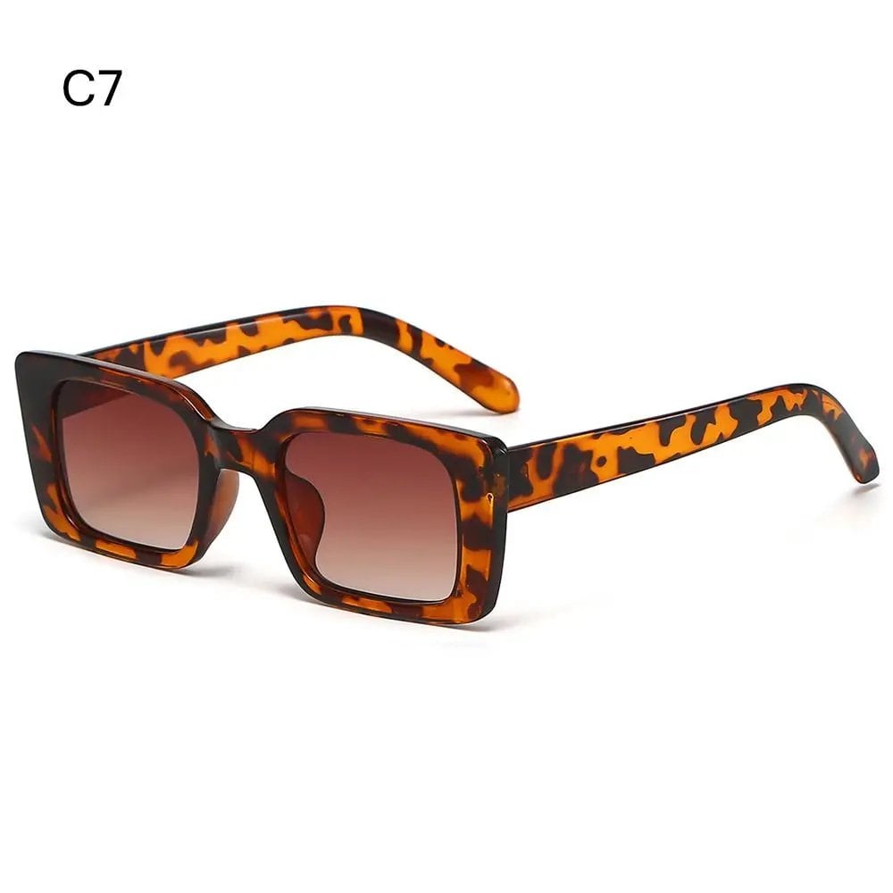 Retro Square Sunglasses for Women, Leopard Print Striped Sunglasses, UV400 Protection, Fashion Rivets, Men's Clear Gradient Sunglasses, Parallel Import