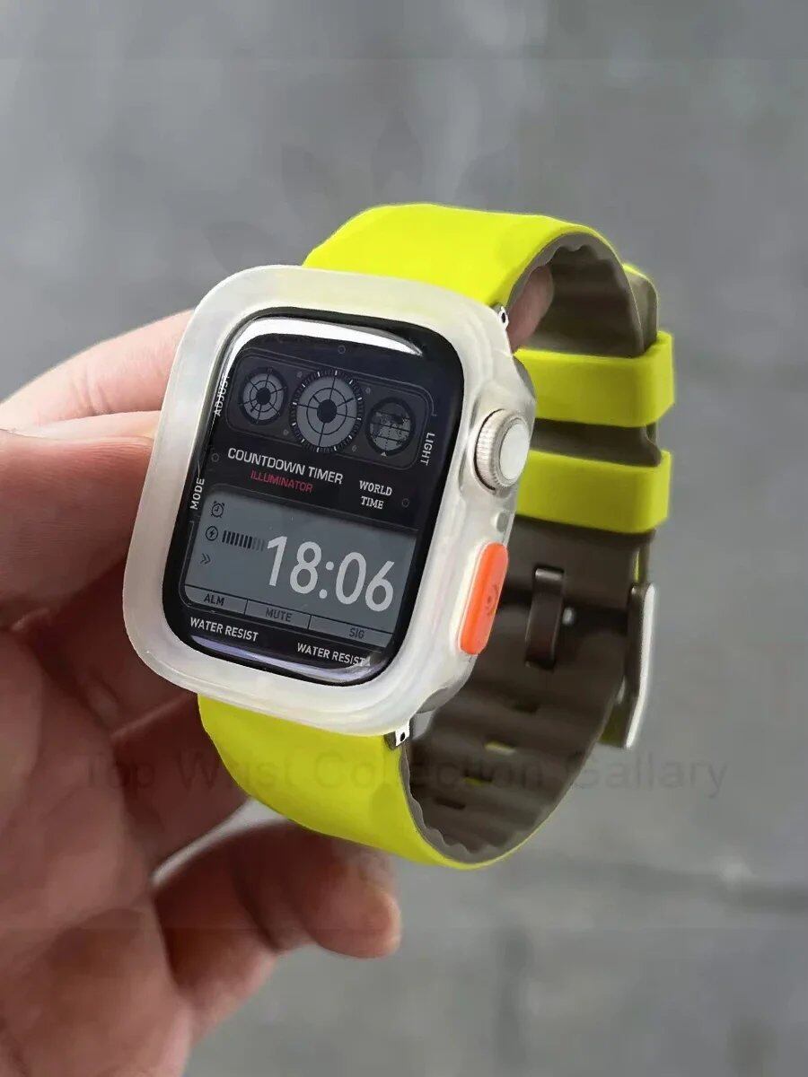 Silicone Band + TPU Case Protector Cover for Apple Watch Ultra 2/Series 1-10 (41mm/44mm/45mm/46mm/49mm) Bracelet Color: Parallel Import