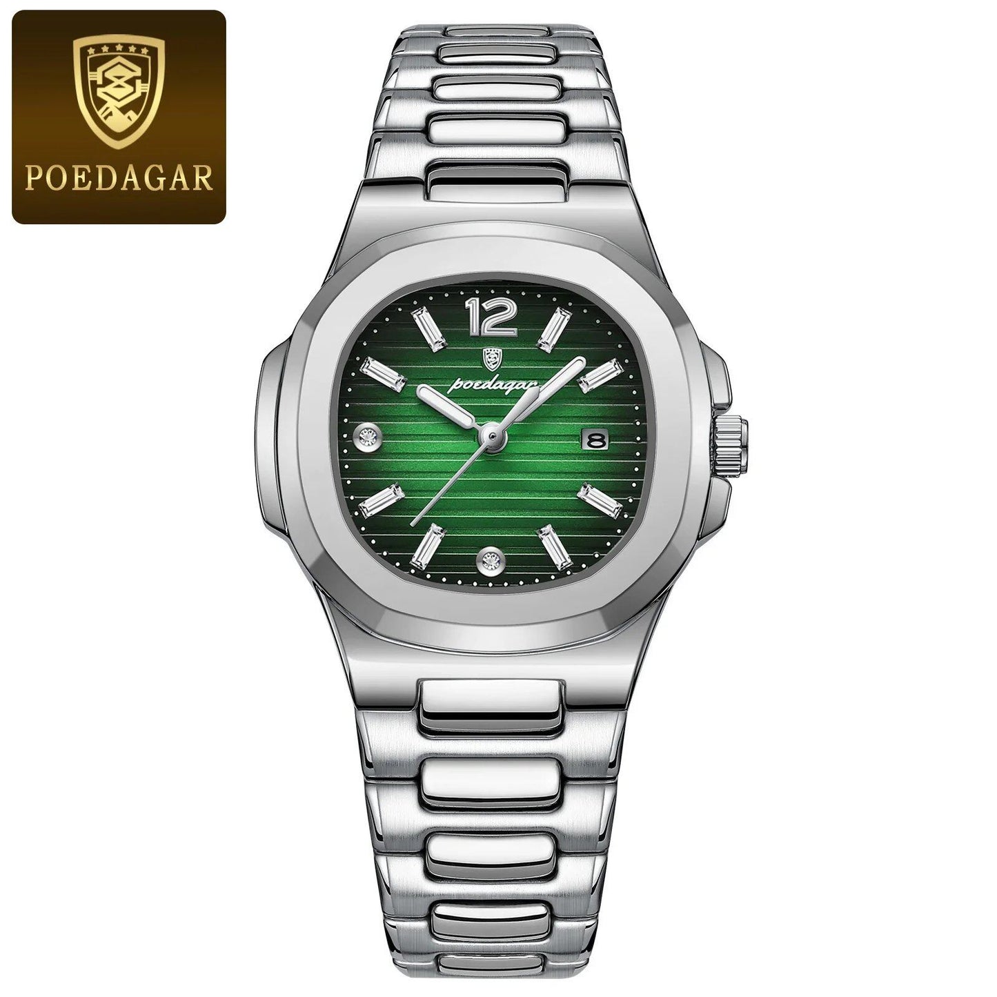 POEDAGAR Women's Luxury Square Watch, Waterproof, Illuminated, Date Function, Elegant Quartz Movement, Simple Design, Color: 708, Parallel Import