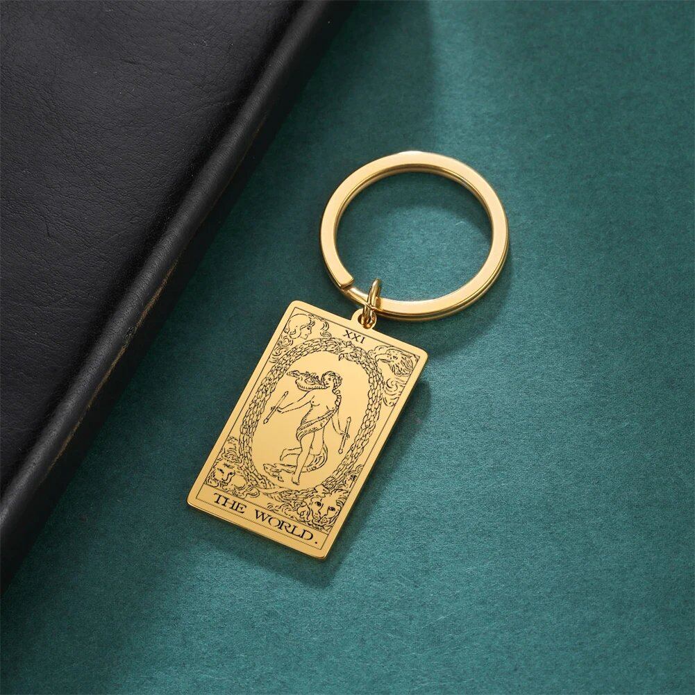 Tarot Card Keychain, Major Arcana Pendant Keyring, Vintage Amulet, Lucky, Stainless Steel, Wiccan Jewelry, Mother's Day Gift, Parallel Import