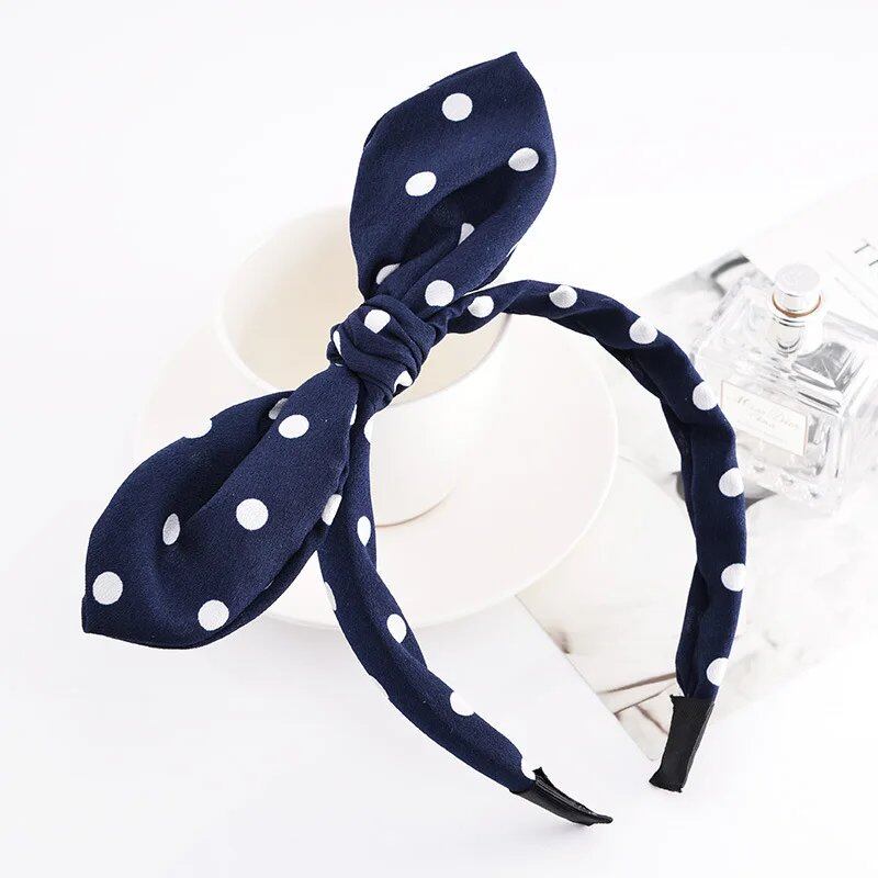 Bunny Ear Striped Print Hair Hoop Band, Wide Hairband with Ribbon for Girls, Hair Accessory, Headpiece, Parallel Import