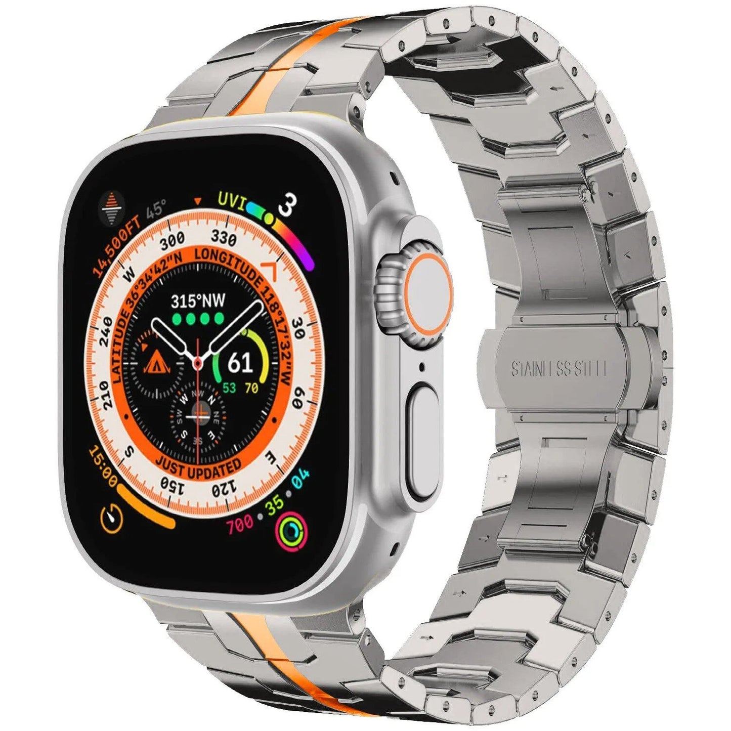 Apple Watch Ultra 2 Titanium Strap - Premium Stainless Steel Band for 49mm, 45mm, 44mm, 42mm, 46mm, 40mm, and 41mm iWatch (10/9/8/7/SE) Size: Parallel Import