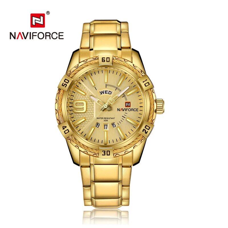 NAVIFORCE Luxury Men's Watch, Original Fashion Quartz Movement, Classic Watch, Waterproof, Business Style, Steel Strap, Color: Parallel Import
