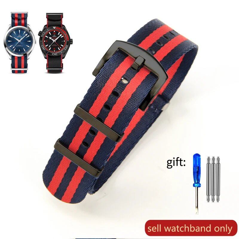Breathable Soft Nylon Men's Watch Band for Omega 300 Ghost Party 007, Longines Conquest, Seiko, and Casio, 20mm and 22mm, Size 2, Parallel Import