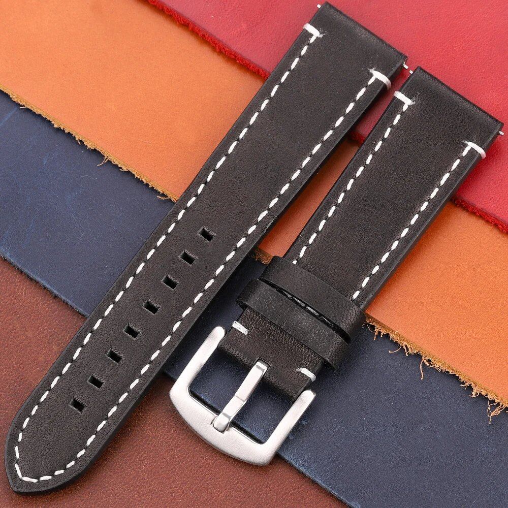 Genuine Leather Watch Band, Vintage Strap, 7 Colors, 18mm, 20mm, 22mm, 24mm, Women's and Men's, Cowhide Leather, Smartwatch Strap, Accessories, Band Color: mm, Parallel Import