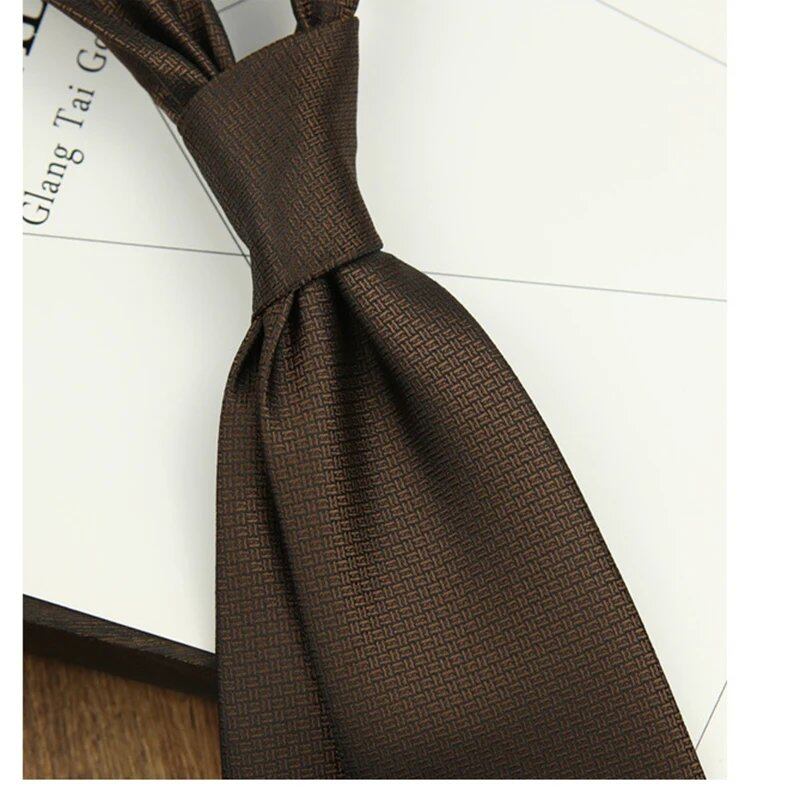 8cm Wide Premium Solid White & Brown Men's Tie, Woven Polyester with Black Ribbon, Perfect for Business, Weddings, and Parties, Cravat, Parallel Import