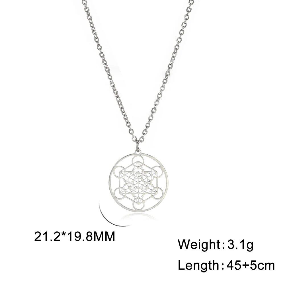 "Skyrim Angel Seal Archangel Metatron Cube Necklace, Stainless Steel, Unisex, Sacred Geometry Amulet, Religious and Spiritual Jewelry" Metal Color: Parallel Import