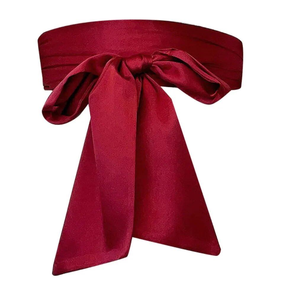 Wide Satin Silk Bow Corset Waist Belt, DIY Ribbon Decorative Waist Cover for Women, Bridal Garter, Parallel Import