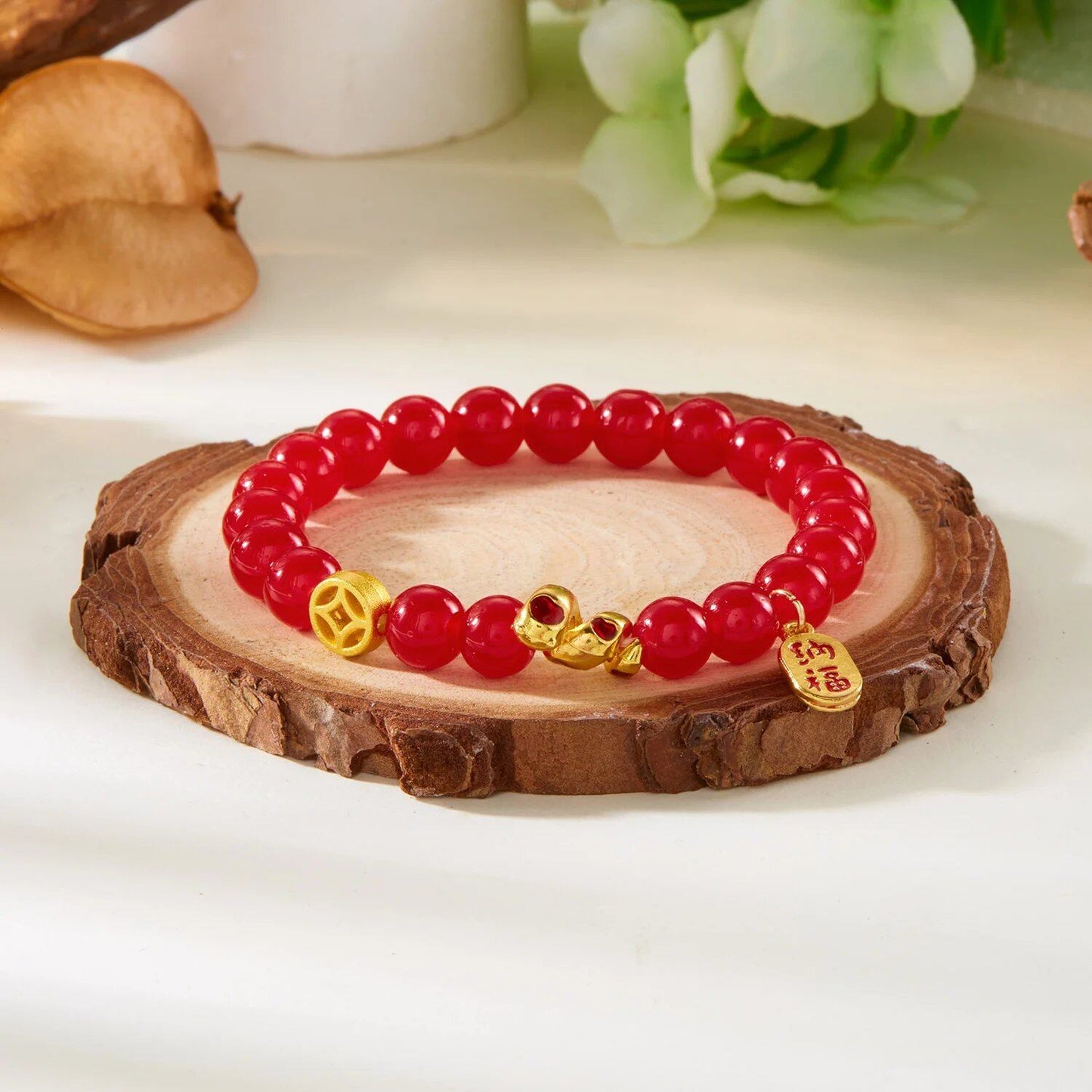Wind Zodiac Snake Bracelet for Men and Women, Bringing Wealth, Health, and Good Fortune, Red Beads, Couple's Bracelet, Jewelry Gift, Metal Color: BR24Y0777 - Parallel Import