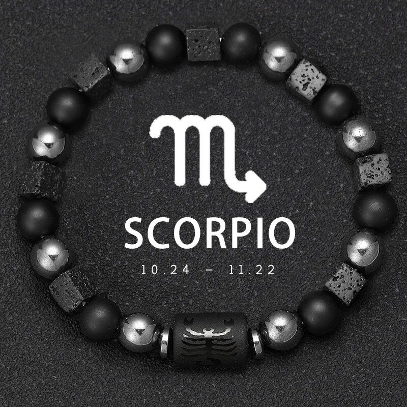 12 Zodiac Signs Bracelet with Natural Stones, Capricorn, Virgo, Leo, and Libra, for Men and Women, Couples, Friends, and Couples; Jewelry Gift; Length: 18-19cm, Parallel Import