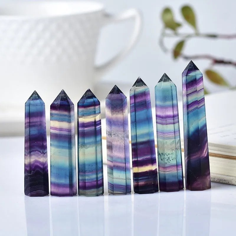 1.57-3.14 inch Natural Quartz Crystal Fluorite Wand, Polished, Reiki Healing Energy Stone, Hexagonal Point Obelisk, Gemstone, Color: Inches, Parallel Import