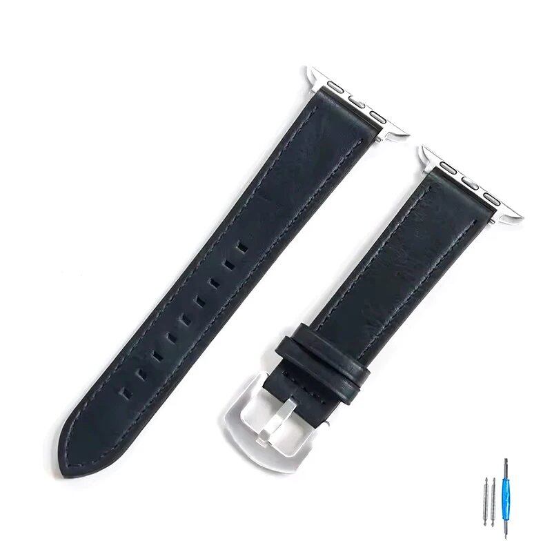 Calf Leather Strap for Apple Watch - Compatible with iWatch Series 8/7/6/5/4/3/SE, 49mm, 44mm, 45mm, 42mm, 40mm, and 41mm Bands, Unisex, Imported