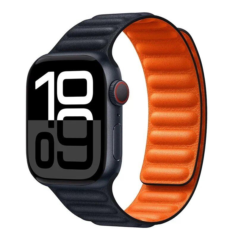 Apple Watch Leather Strap, Magnetic Loop Link Bracelet for iWatch Series 10/9/8/7/6 (45mm, 46mm, 42mm, 44mm, 40mm, 49mm) - Official Website, Band Color: mm, Parallel Import