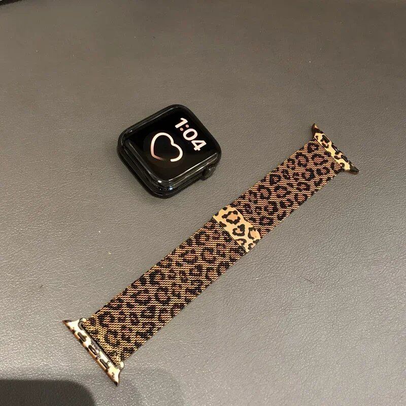 トレンド レオパードプリント バンド for Apple Watch 38/40/41/42/44/45mm 対応 ステンレススチール ブレスレット - Series SE/5/6/7/8/Ultra 用 バンドカラー:レオパード;バンド幅:mm 並行輸入品