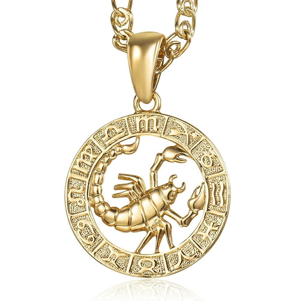 12 Zodiac Sign Charm Necklace, Gold, Snake Chain, 20 Inch, Christmas Gift, GP358, Parallel Import