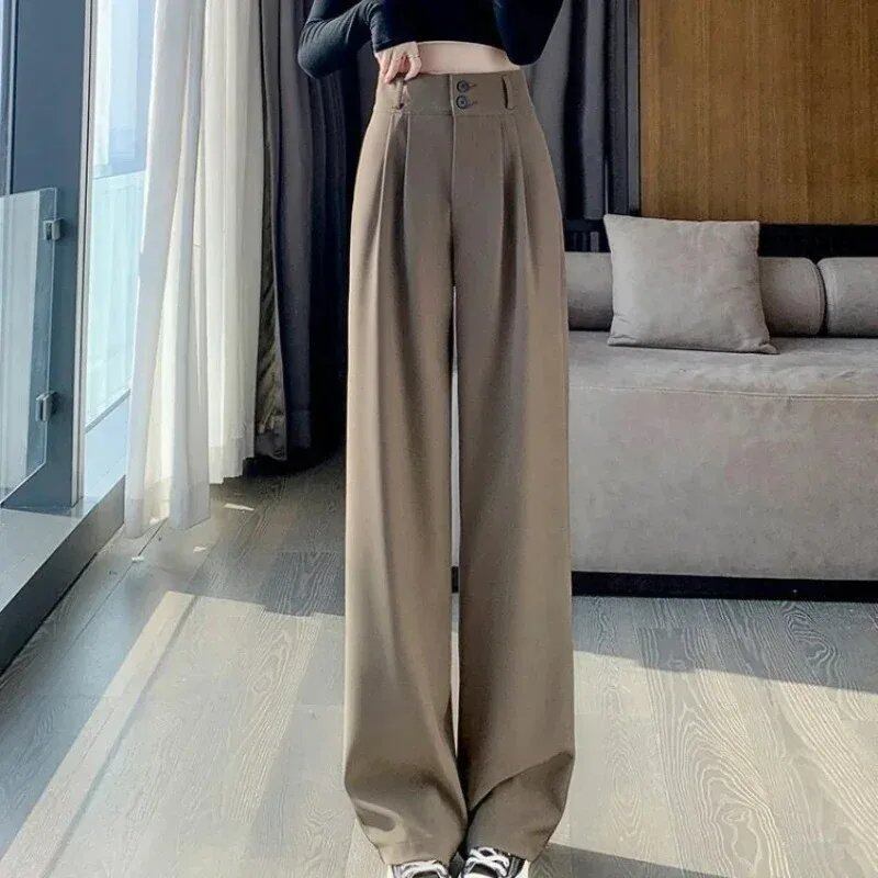 Elegant Women's Korean Style Wide Leg Pants, High Waist, Black Baggy Pants, Office Fashion, Loose Suit Trousers, Streetwear, Size: Parallel Import