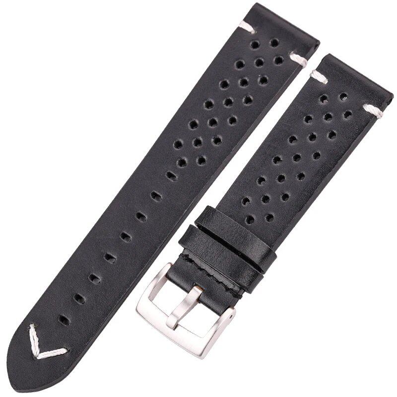 Handmade, Breathable Cowhide Leather Watch Band, 18, 20, 22, 24mm, Men's and Women's, 4 Colors, Oil Waxed, Genuine Leather Strap, Watch Accessories, Band Color: mm, Parallel Import