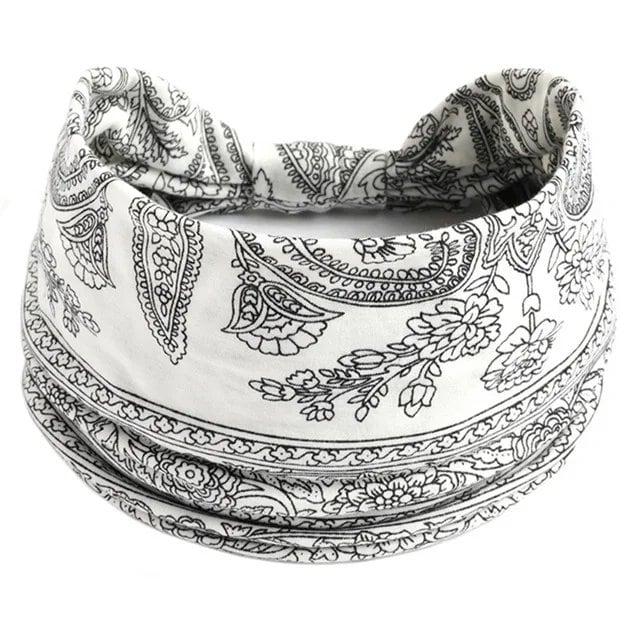 New Boho Floral Print Wide Headband with Vintage Knot Elastic Turban Headwrap for Women and Girls, Cotton Soft Bandana Hair Accessory, Parallel Import