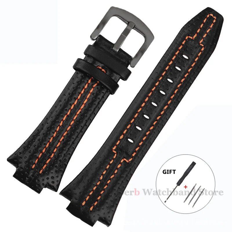 "Seiko SNL017P1, SNL029P2, SNA595P2, SNL021P1 Leather Watch Strap, 15x27mm, Waterproof Sports Bracelet, Watch Accessory" Size: 15x27mm; Band Color: Black Orange, Parallel Import