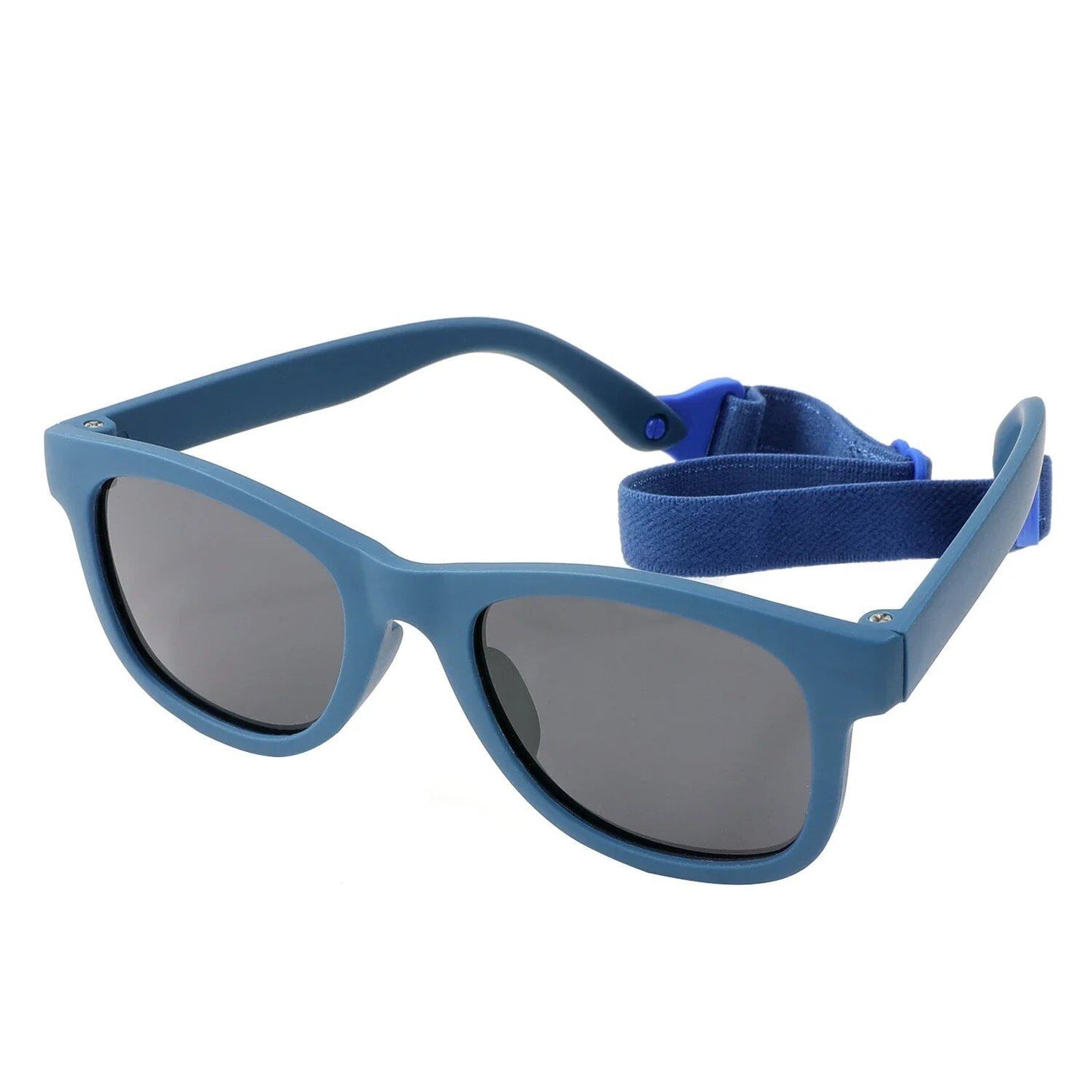 Flexible, polarized sunglasses for newborns (0-24 months) with straps, square silicone frame, mirrored finish, UV400 protection. Frame color: 0-24 months; Lens color: None. Parallel import.