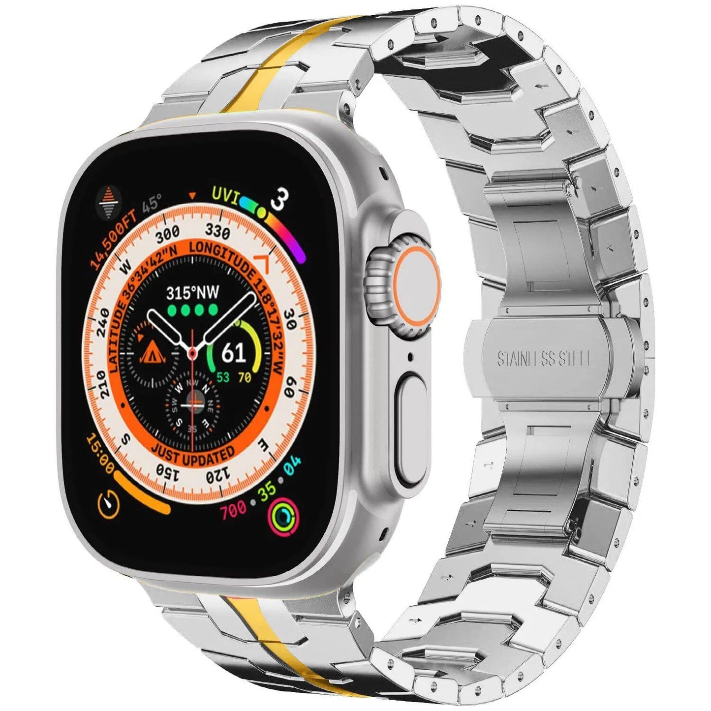 Apple Watch Ultra 2 Titanium Strap - Premium Stainless Steel Band for 49mm, 45mm, 44mm, 42mm, 46mm, 40mm, and 41mm iWatch (10/9/8/7/SE) Size: Parallel Import