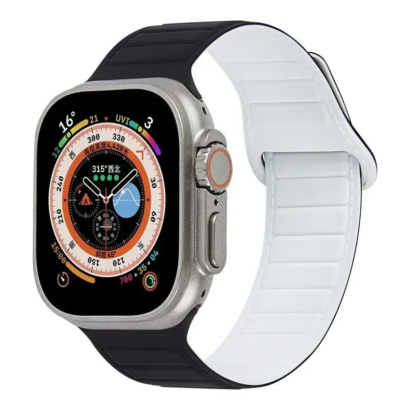 Silicone band for Apple Watch (Compatible models: Ultra 2/Series 10/9/8/7/6/SE/5/4/3, Sizes: 49mm/45mm/44mm/46mm/42mm/41mm/40mm) Magnetic Strap Band Color: mm Parallel Import