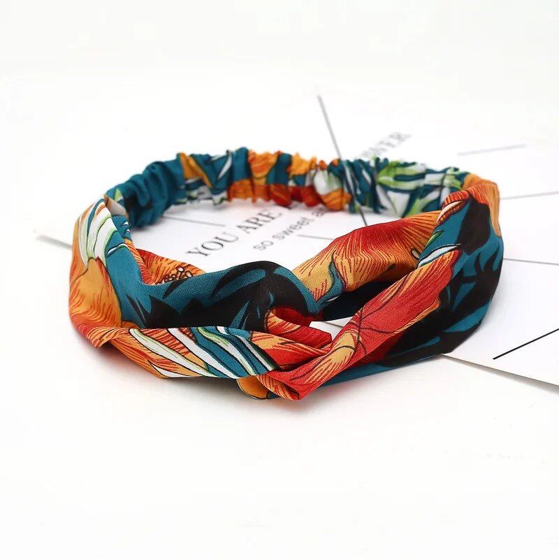 Women's Summer Bohemian Print Headband, Retro Cross Turban, Bandage Bandana, Hair Accessory, Head Wrap, Parallel Import
