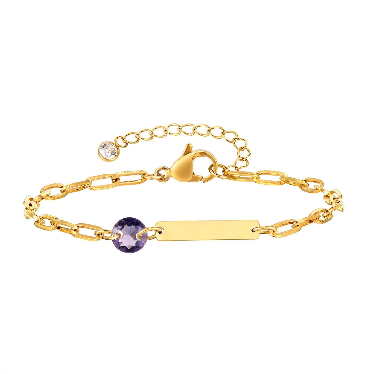 Vnox Zodiac Birthstone Bracelet for Women and Girls, Stainless Steel Rectangular Chain Bracelet with Personalization, Birthday Gift, Metal Color: BR-2085, Parallel Import