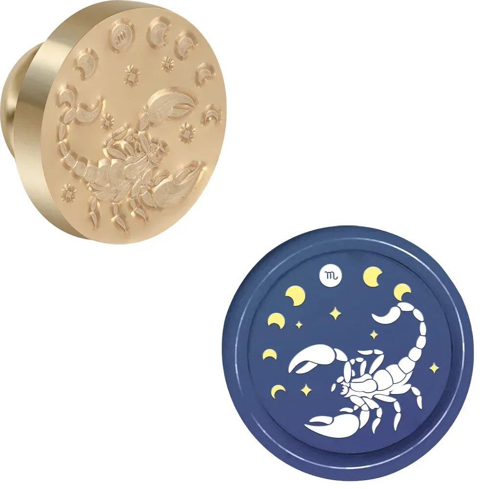 12 Zodiac Signs Round Wax Stamp with Removable Brass Head for Envelopes, Birthday Cards, Notes, and Gifts - Decorative (Imported)