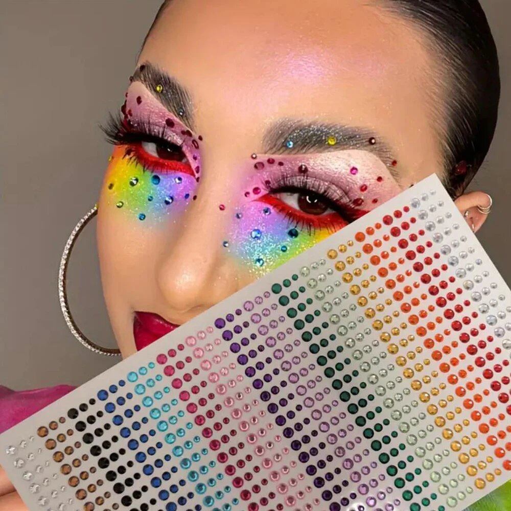 1/5/8-Piece 3D Face and Eye Tattoo Stickers for Party Makeup, Diamond Rhinestone Stickers, Self-Adhesive Mixed Crystal Face Decoration Stickers, Parallel Import