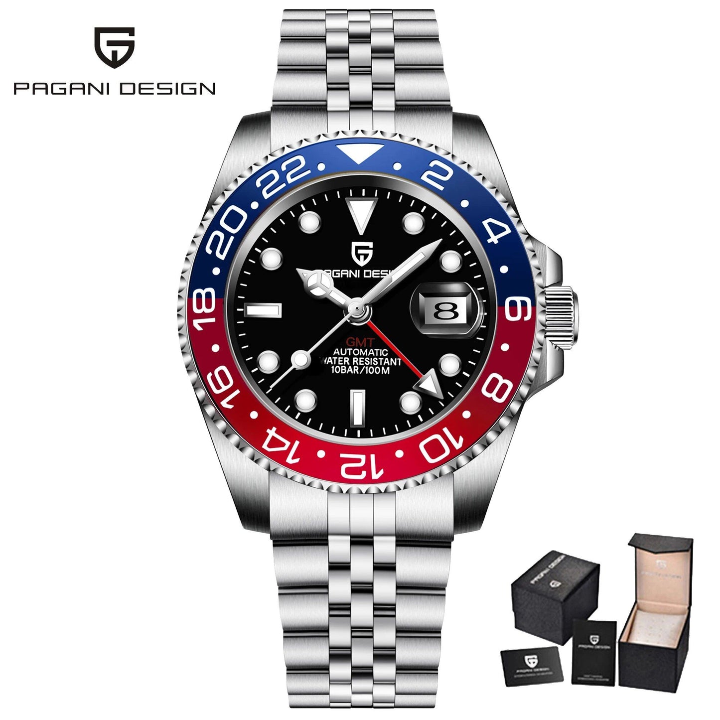 Pagani Design Model 40mm GMT Mechanical Watch with Sapphire and Ceramic Bezel, Automatic, Stainless Steel, 100m Water Resistance, Parallel Import