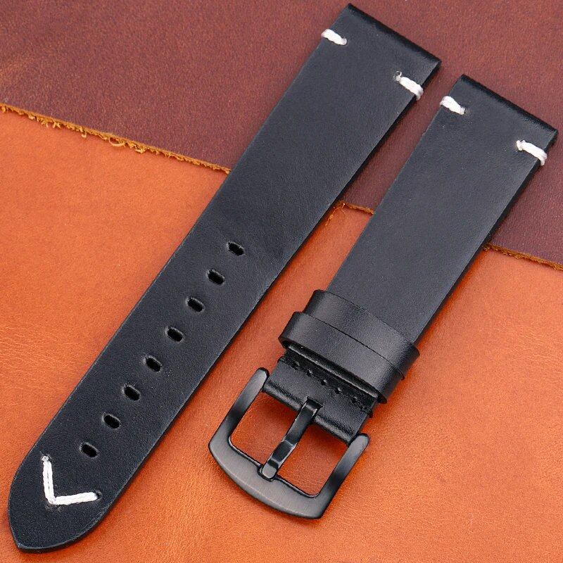 Genuine Oil Wax Leather Watch Band, Handcrafted Cowhide Leather Strap for Men and Women, 18mm, 20mm, 22mm, 24mm, Quick Release, Vintage Belt, Accessory, Band Color: mm, Parallel Import