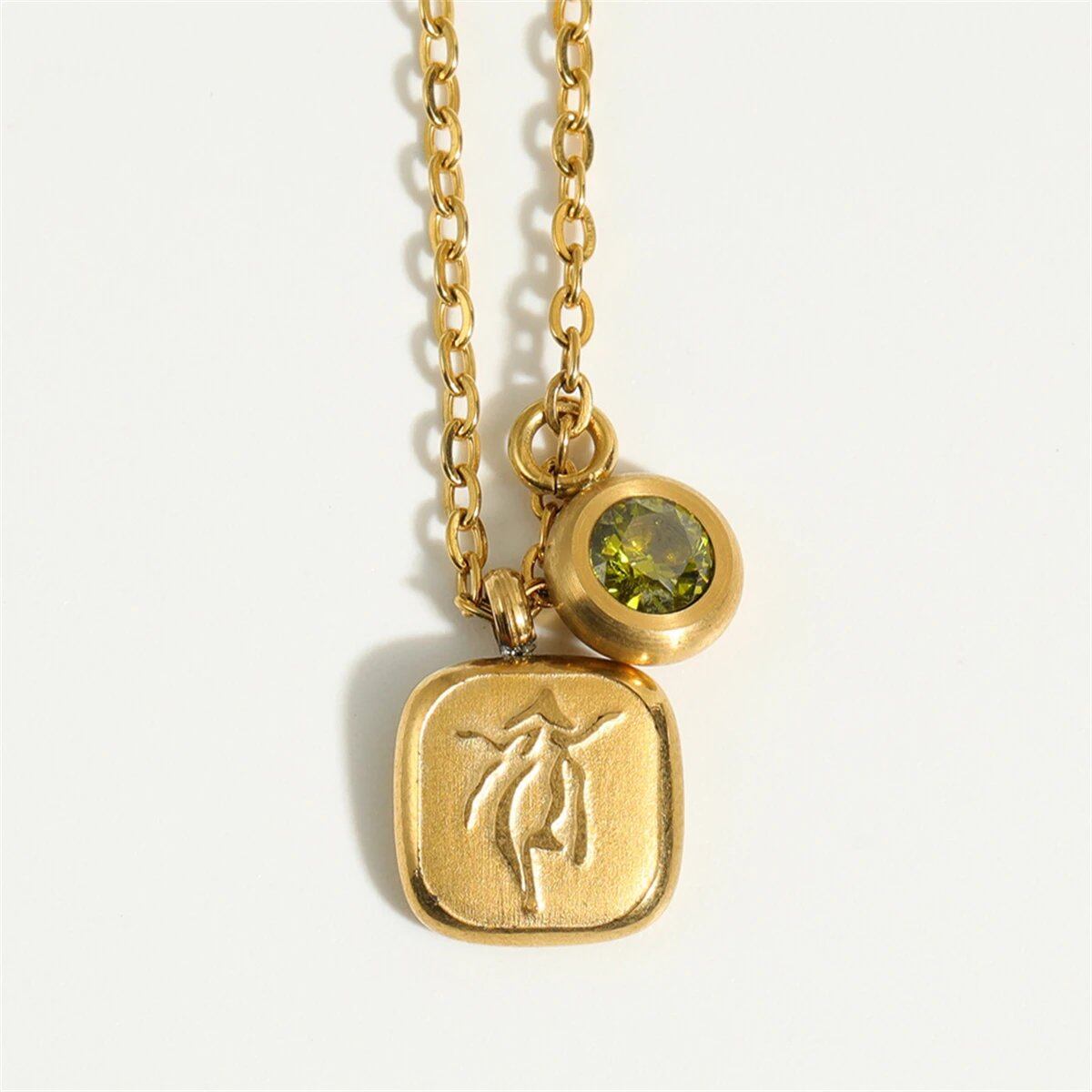 Titanium steel classic necklace with December birthstone pendant and 12 zodiac signs high collar neck chain, 18K gold infurness, 40cm length; Metal Color: ; Ships from: Parallel import