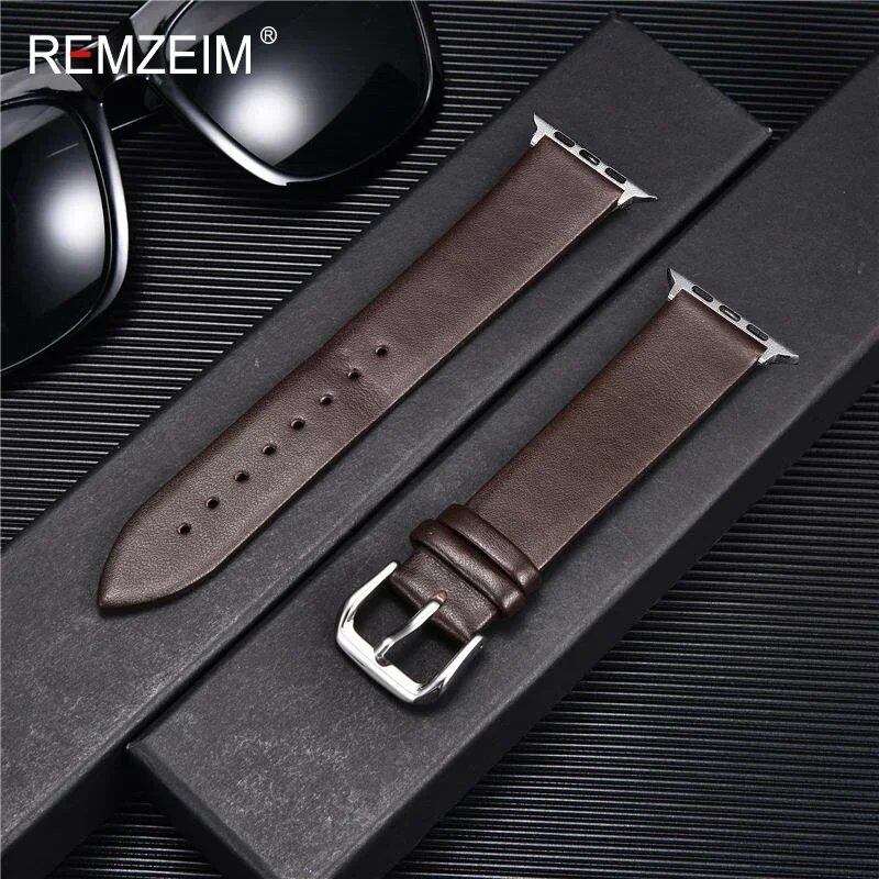 Genuine Leather Watch Strap for Apple Watch 8, 7, 6, SE, 5, 4, 3, 2, 38mm, 40mm, 41mm, 45mm, 44mm, 42mm, Blue, Band Color: mm, Parallel Import